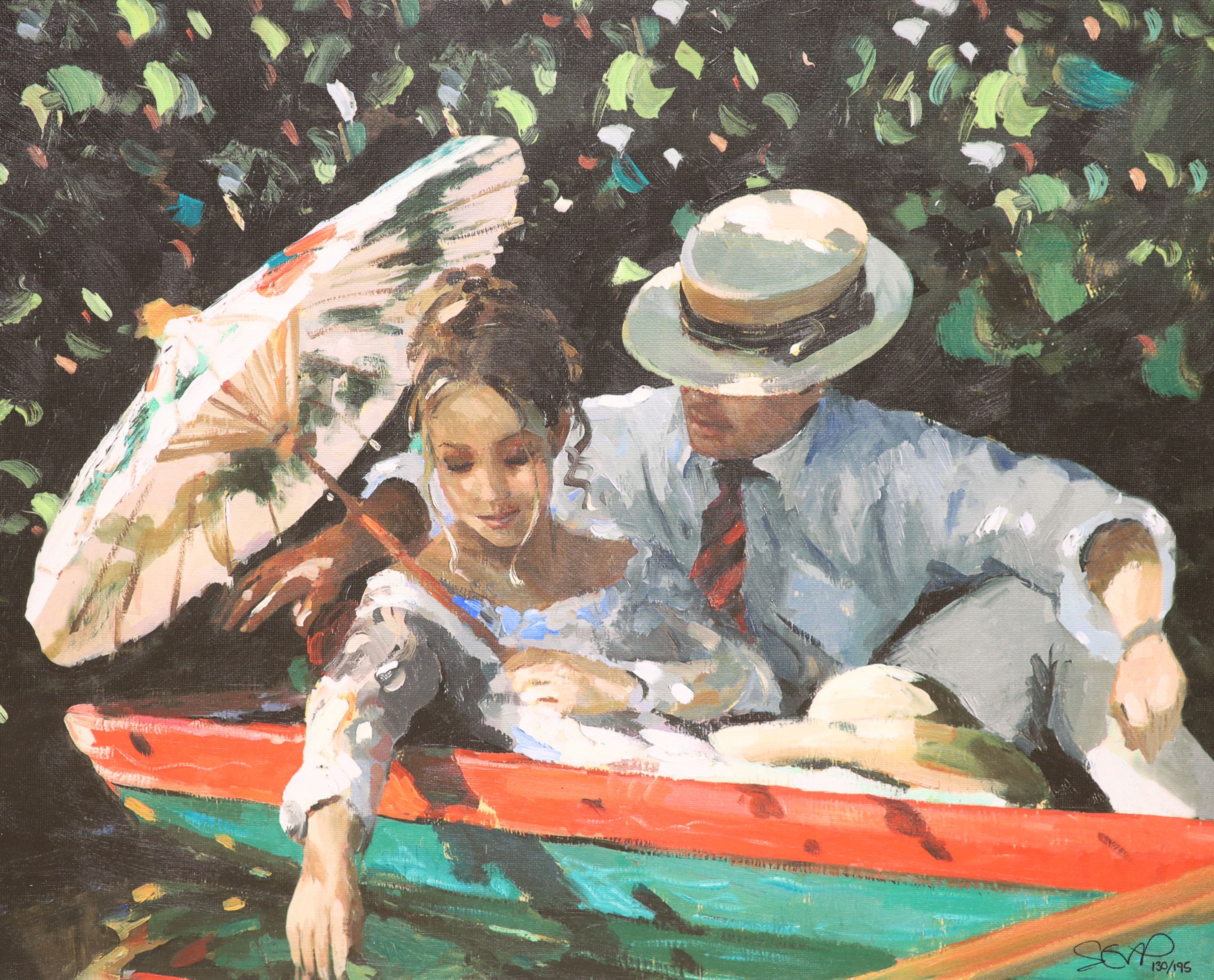 Sherree Valentine Daines, hand embellished canvas, Romance on the River, 130/195, with COA, 40 x 50cm